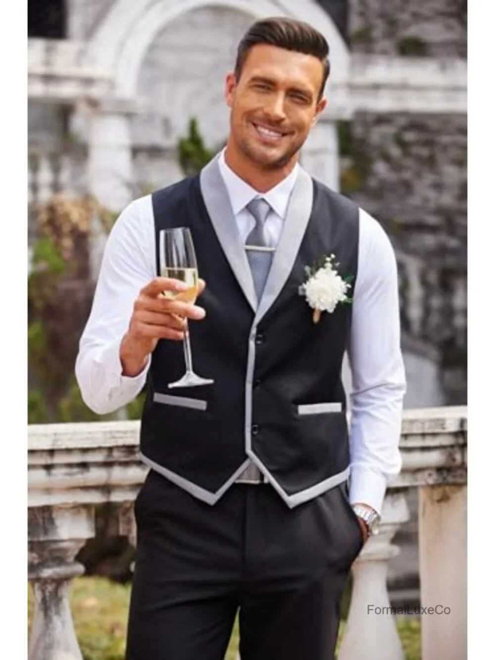 Men's Slim Fit Suit Vest, Shawl Collar Formal Business Dress Waistcoat, Wedding